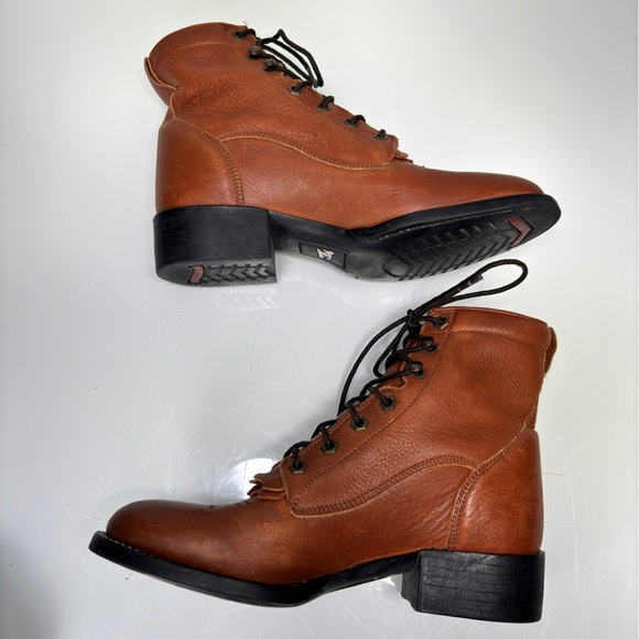 Tony Lama Vintage Brown Leather Lace‎ Up Western Riding Ankle Boots Size 6 - Picture 6 of 12